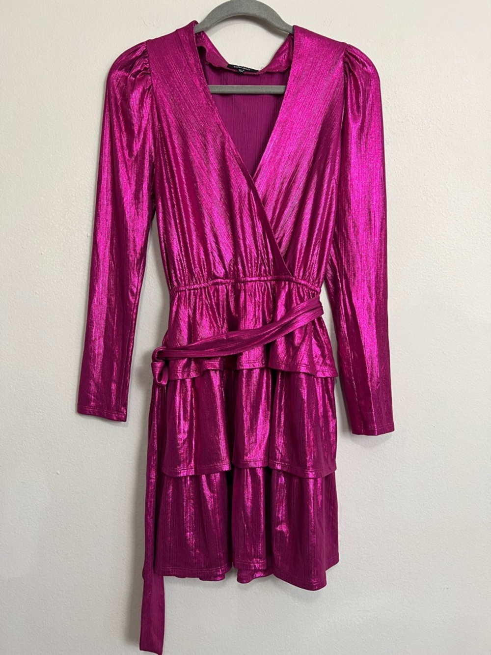 VICI Metallic Fuchsia Ruffle Tiered Dress